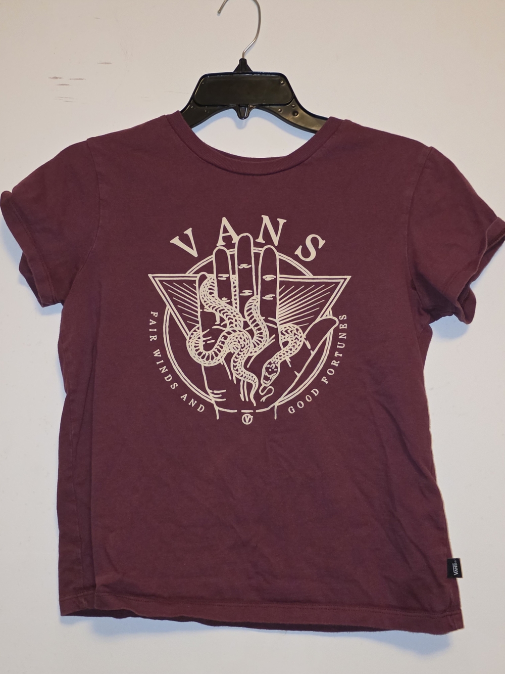 Vans Burgundy Short-Sleeve Tee with White Snake Hand Graphic